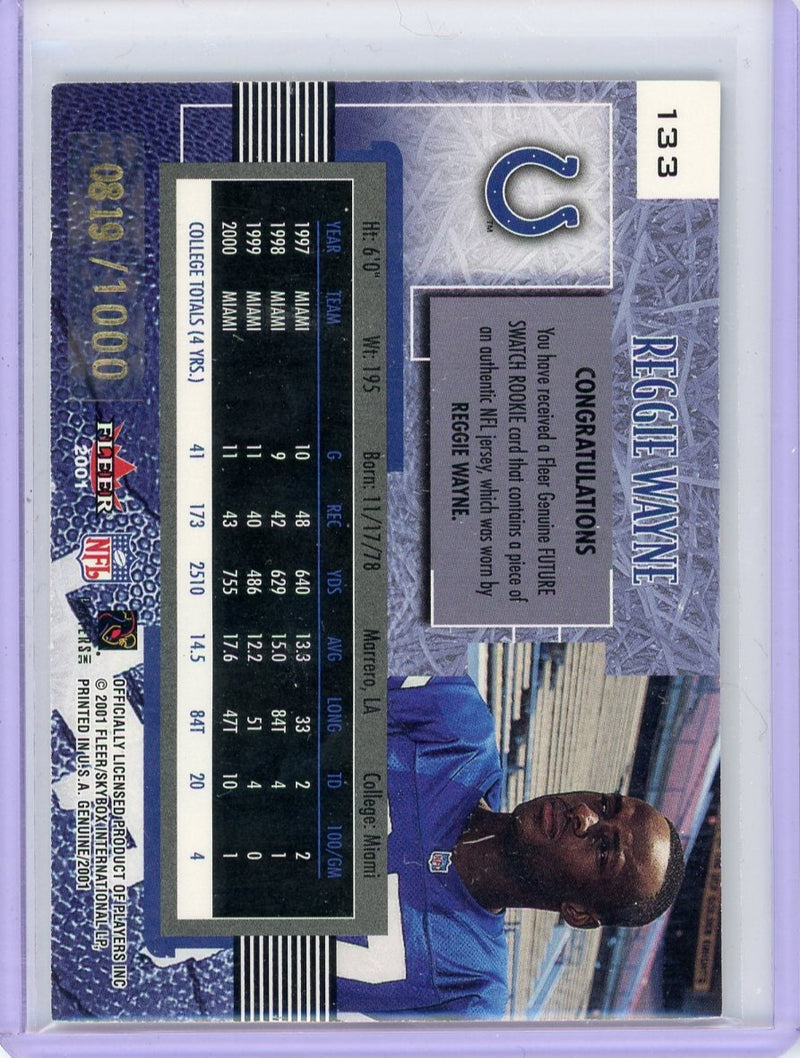 Reggie Wayne 2001 Fleer Genuine Future Watch Future Swatch relic 