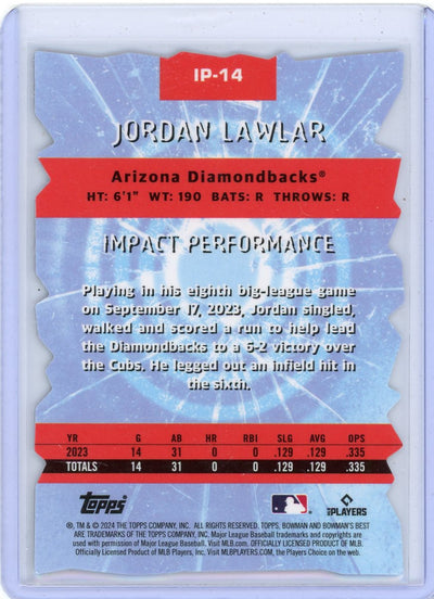 Jordan Lawlar 2024 Bowman's Best Impact Players die-cut lava ref. rookie card #'d 23/50