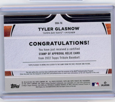 Tyler Glasnow 2022 Topps Tribute Stamp of Approval relic #'d 09/10