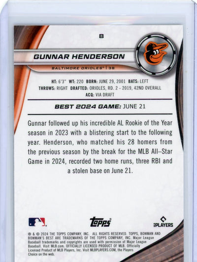 Gunnar Henderson 2024 Bowman's Best purple refractor #'d 001/250