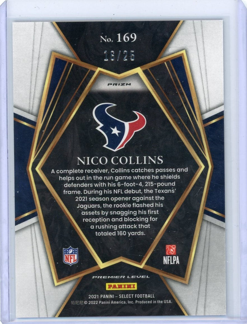 Nico Collins 2021 Panini Select Blue Disco Premier Level Rookie 