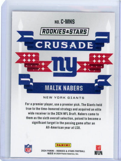 Malik Nabers 2024 Panini Rookies & Stars Crusade checkerboard prizm rookie card