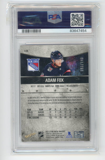 Adam Fox 2021 Metal Universe Precious Metal Gems Red #'d 093/100 PSA 9