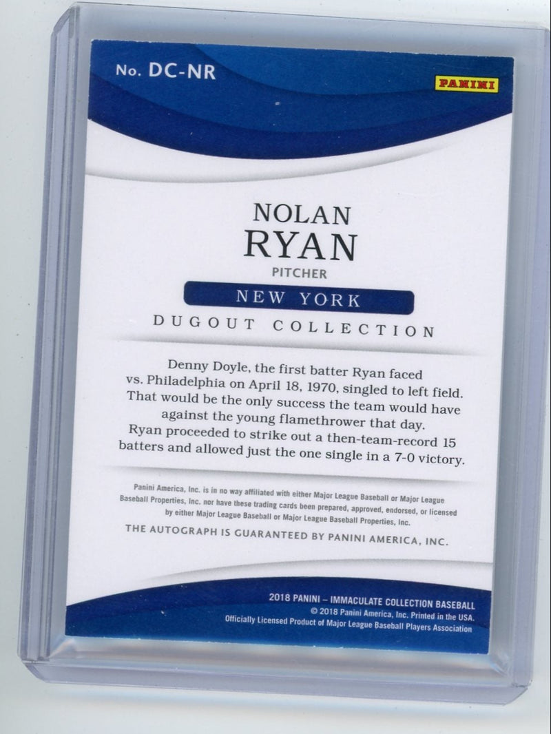 Nolan Ryan 2018 Panini Immaculate Dugout Collection Blue Autograph 