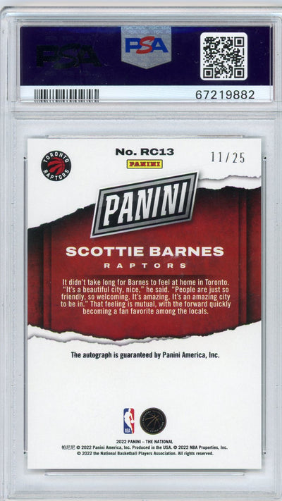 Scottie Barnes 2022 Panini National Rookies Autograph #'d 11/25 PSA 10 Auto 10
