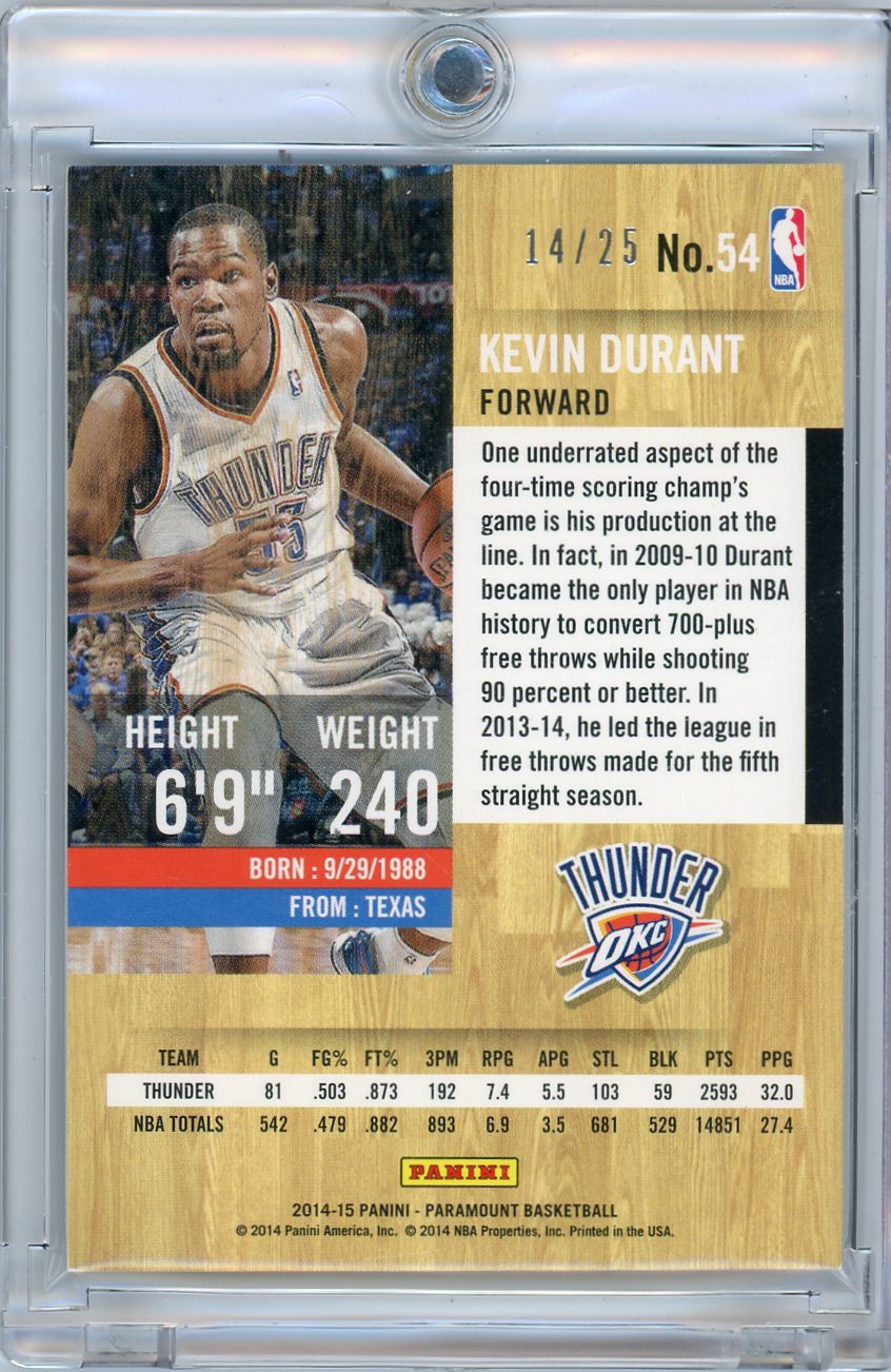 Kevin Durant 2014-15 Panini Paramount #'d 14/25