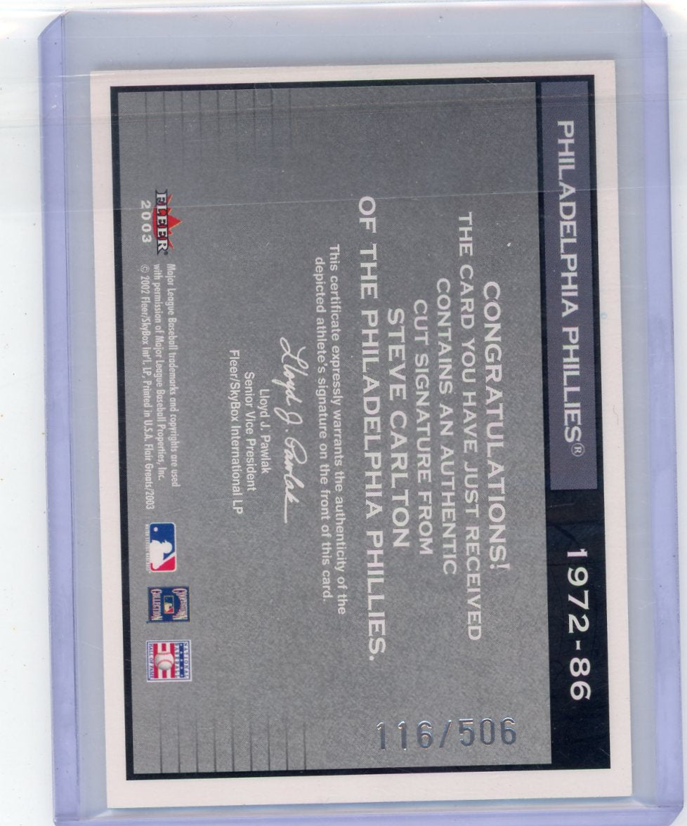 Steve Carlton 2003 Fleer Greats autograph #'d 116/506