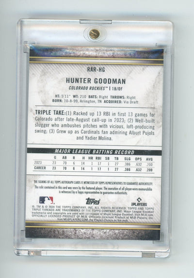 Hunter Goodman 2024 Topps Triple Threads autograph triple relic rookie card #'d 11/35