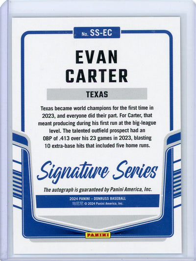 Evan Carter 2023 Panini Donruss Signature Series autograph rookie card orange laser #'d 11/25