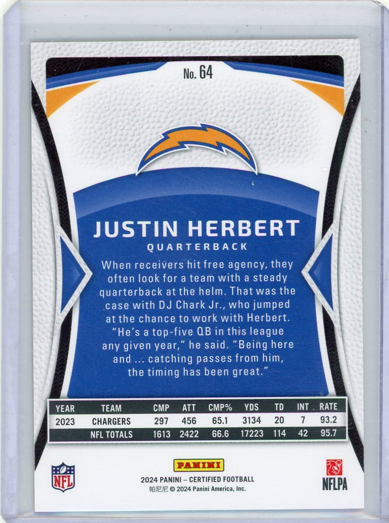 Justin Herbert 2024 Panini Certified gold mirror 