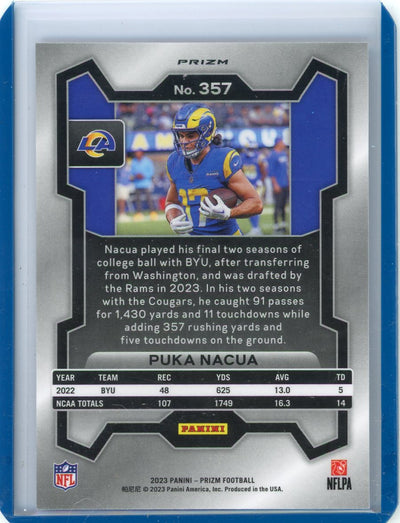 Puka Nacua 2023 Panini Prizm Silver Rookie Card #357