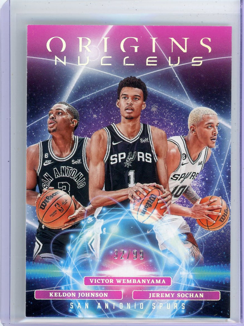 V Wembanyama K Johnson J Sochan 2023-24 Panini Origins Nucleus pink 