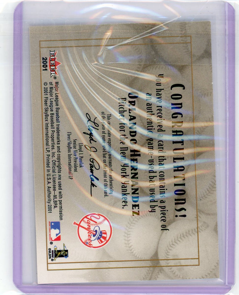 Orlando Hernandez 2001 Fleer Diamond Cuts Bat Relic