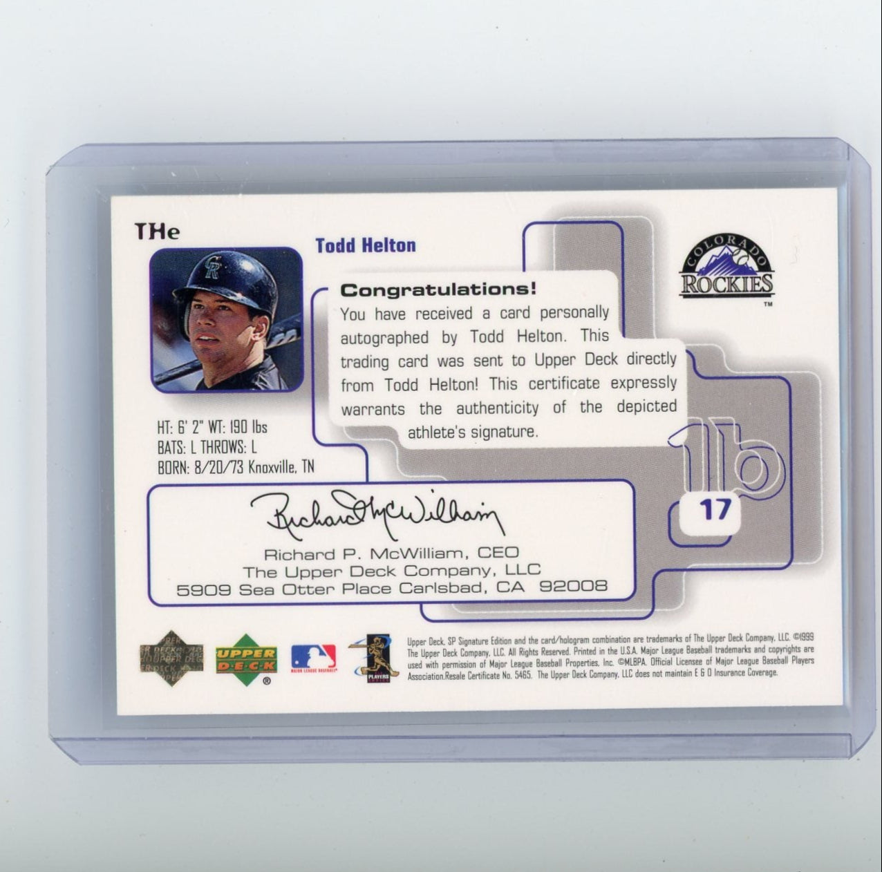 Todd Helton 1999 Upper Deck SP Signature Edition