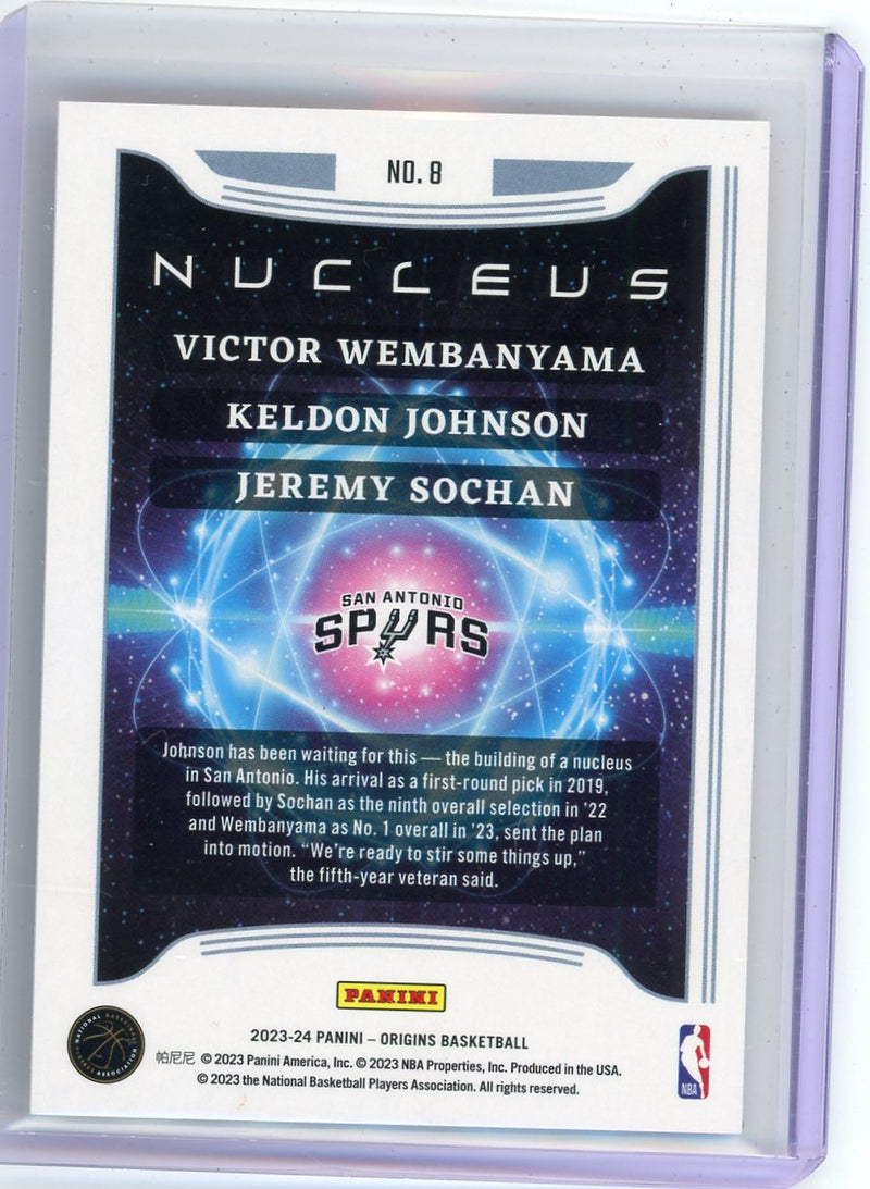 V Wembanyama K Johnson J Sochan 2023-24 Panini Origins Nucleus pink 