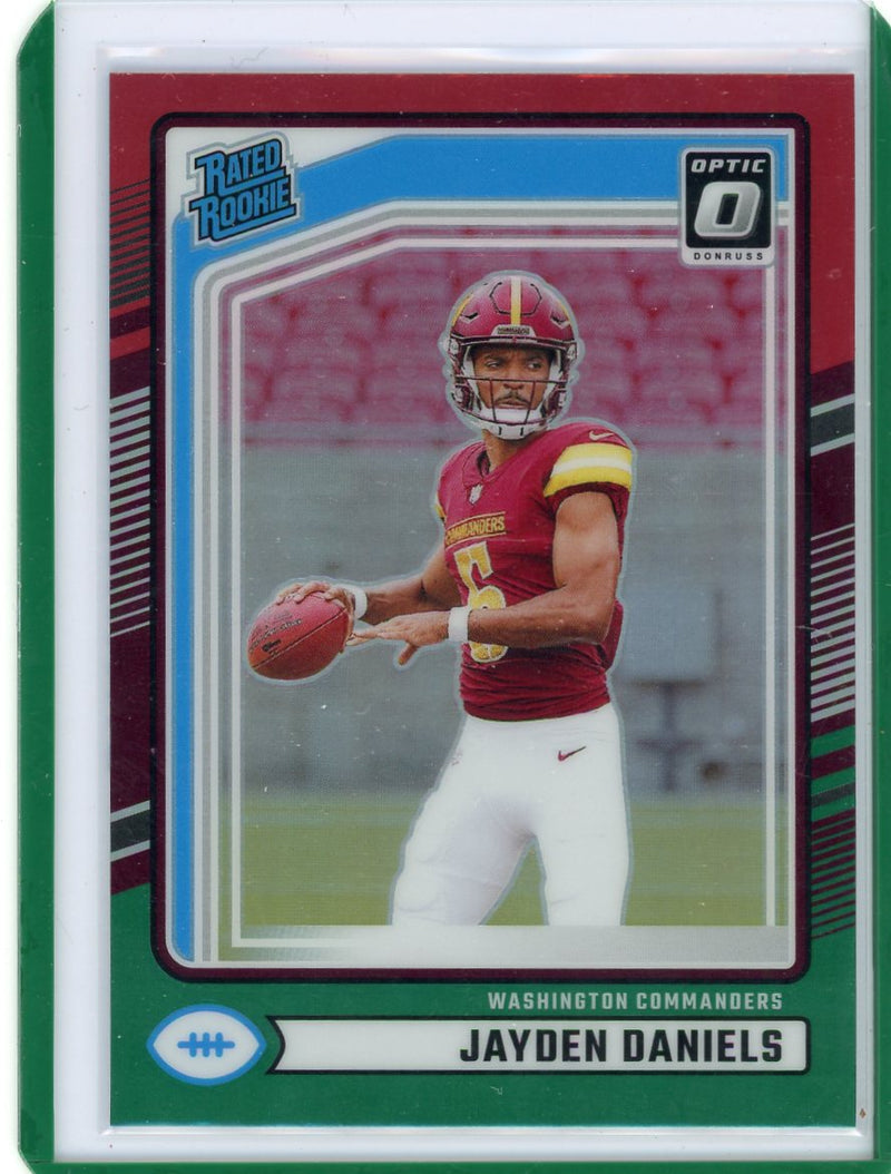 Jayden Daniels 2024 Panini Donruss Optic Preview Red/Green prizm rookie card