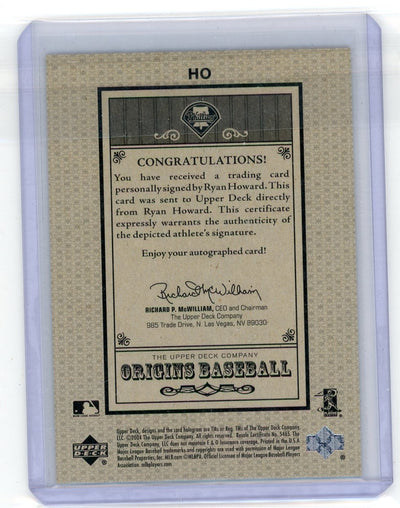 Ryan Howard 2005 Upper Deck Origins Baseball Old Judge Auto