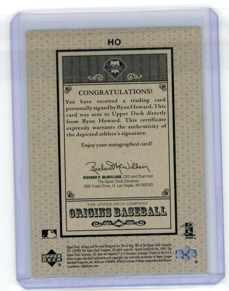 Ryan Howard 2005 Upper Deck Origins Baseball Old Judge Auto