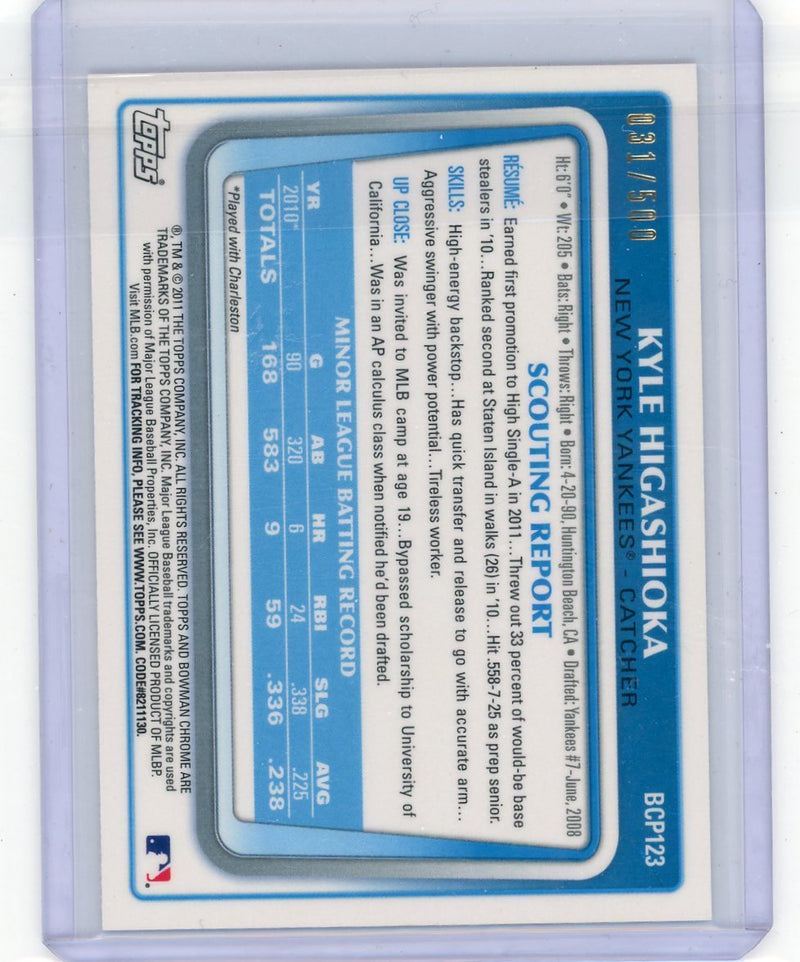 Kyle Higashioka 2011 Bowman Chrome Prospects 1st Bowman Refractor 