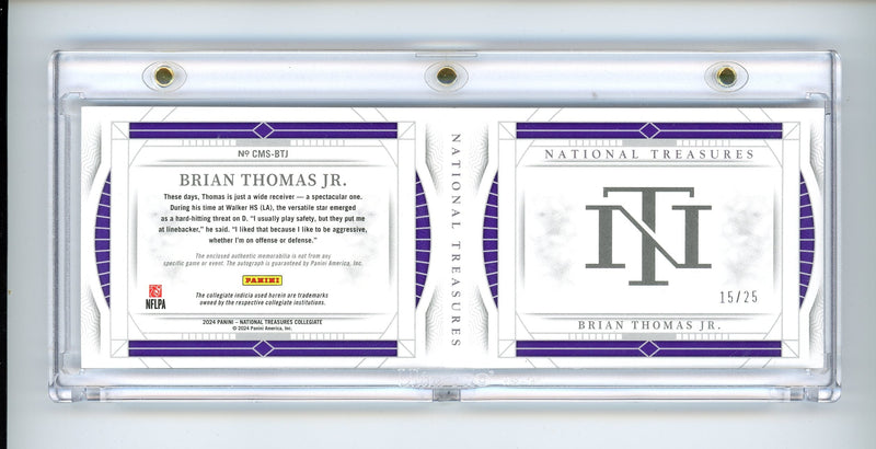 Brian Thomas Jr. 2024 Panini National Treasures Rookie Materials Signature booklet 