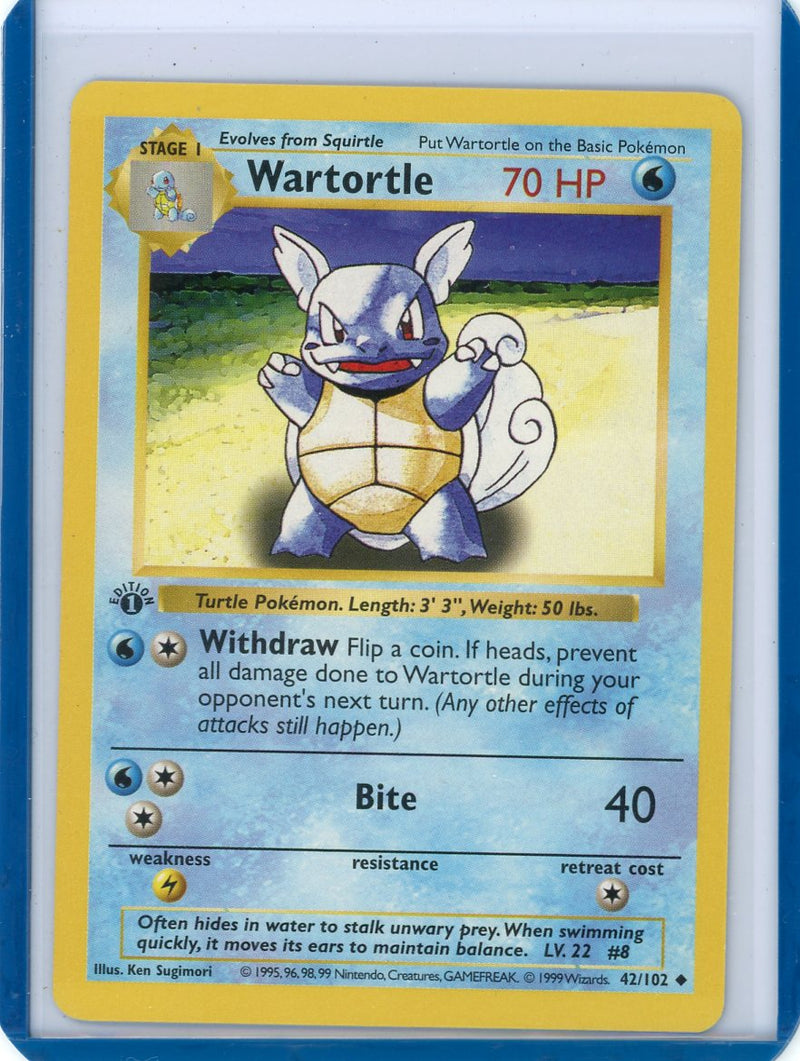 Wartortle 1999 Pokemon Base Set 1st Edition Shadowless non holo 42/102