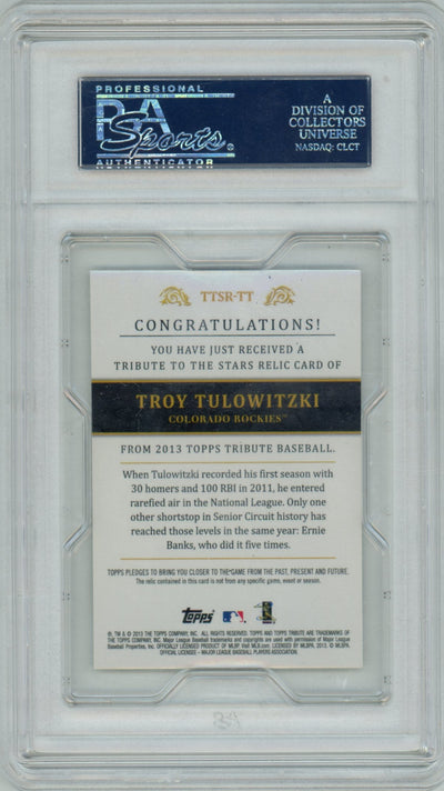 Troy Tulowitzki 2013 Topps Tribute Stars relic #'d 23/99 PSA 9