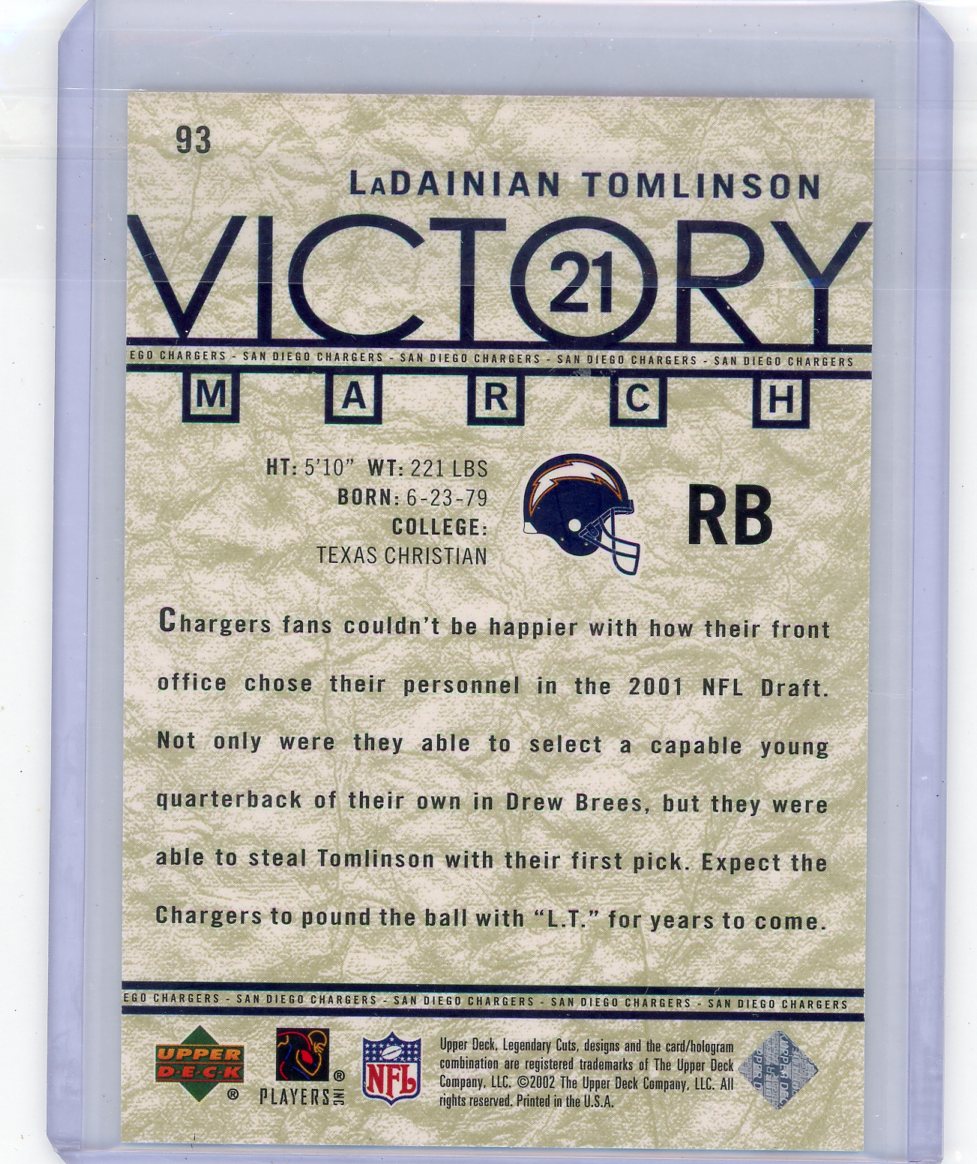 LaDainian Tomlinson 2002 Upper Deck SP Legendary Cuts Victory March #'d 1600/2500