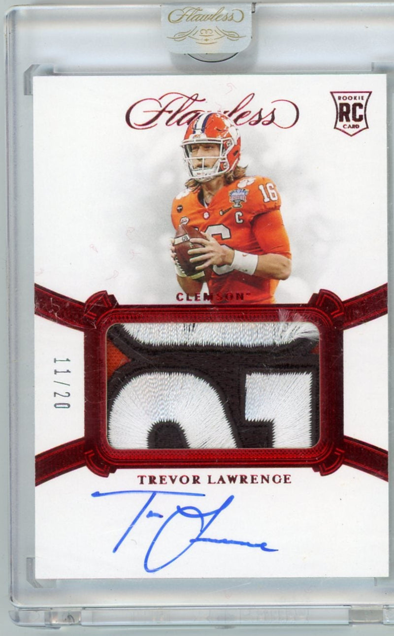 Trevor Lawrence 2021 Panini Flawless Collegiate game-used relic autograph rookie card red 