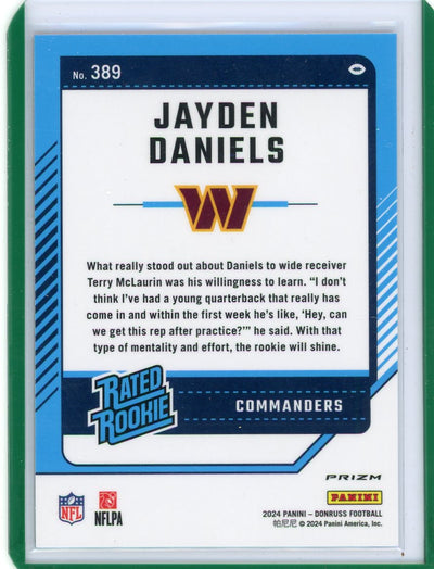 Jayden Daniels 2024 Panini Donruss Optic Preview Red/Green prizm rookie card