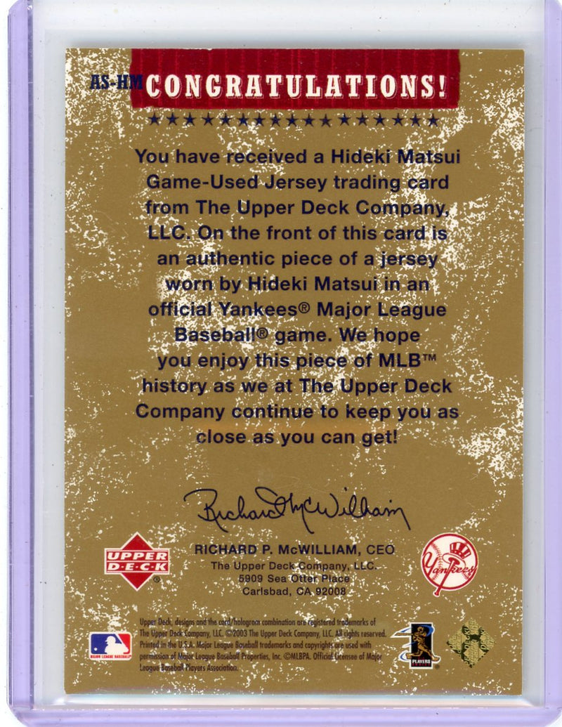 Hideki Matsui 2003 Upper Deck Authentic Stars Jersey Swatch 