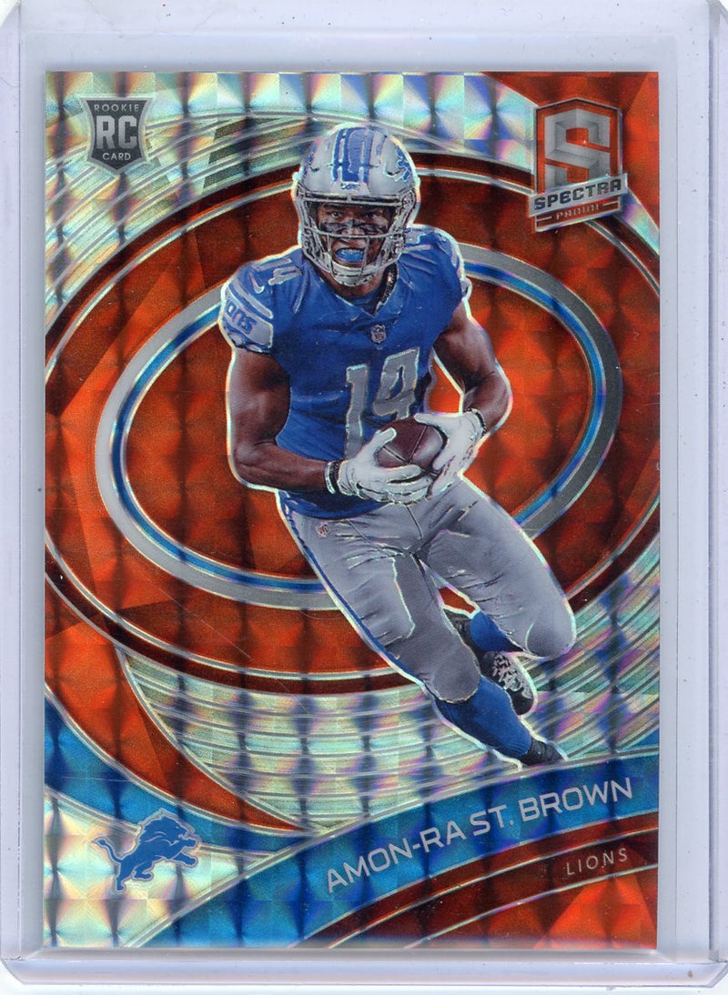 Amon-Ra St. Brown 2021 Panini Spectra orange neon prizm rookie card 