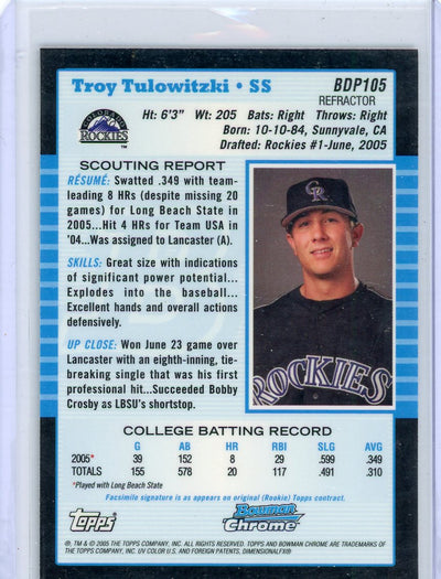 Troy Tulowitzki 2006 1st Bowman Chrome refractor
