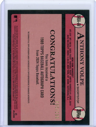 Anthony Volpe 2024 Topps 1989 35th Anniversary autograph black #'d 095/199