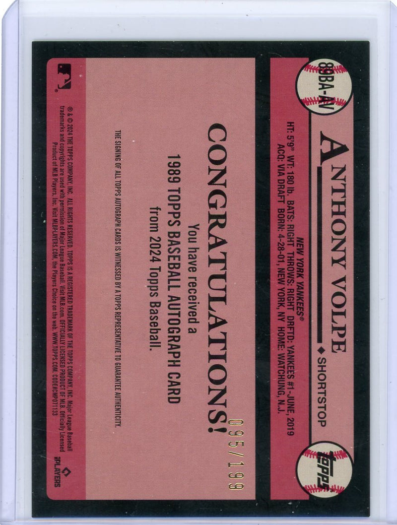 Anthony Volpe 2024 Topps 1989 35th Anniversary autograph black 
