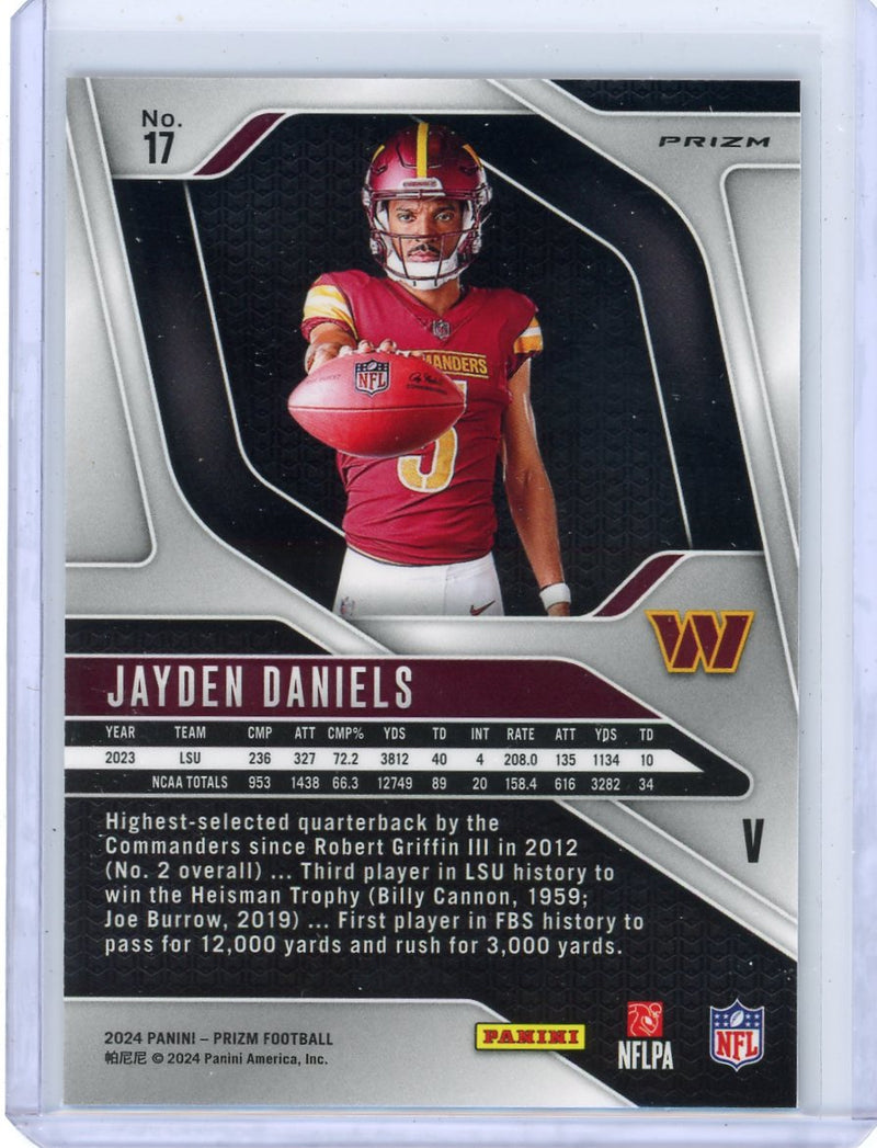 Jayden Daniels 2024 Panini Prizm Variation Silver Prizm Rookie Card