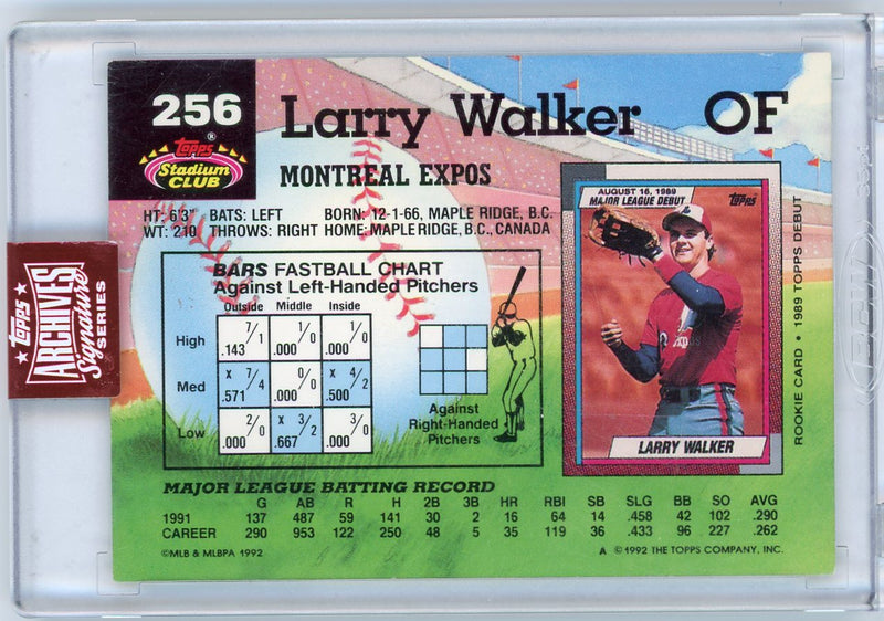 Larry Walker 2023 Topps Archives Signatures 1992 Topps Stadium Club autograph 