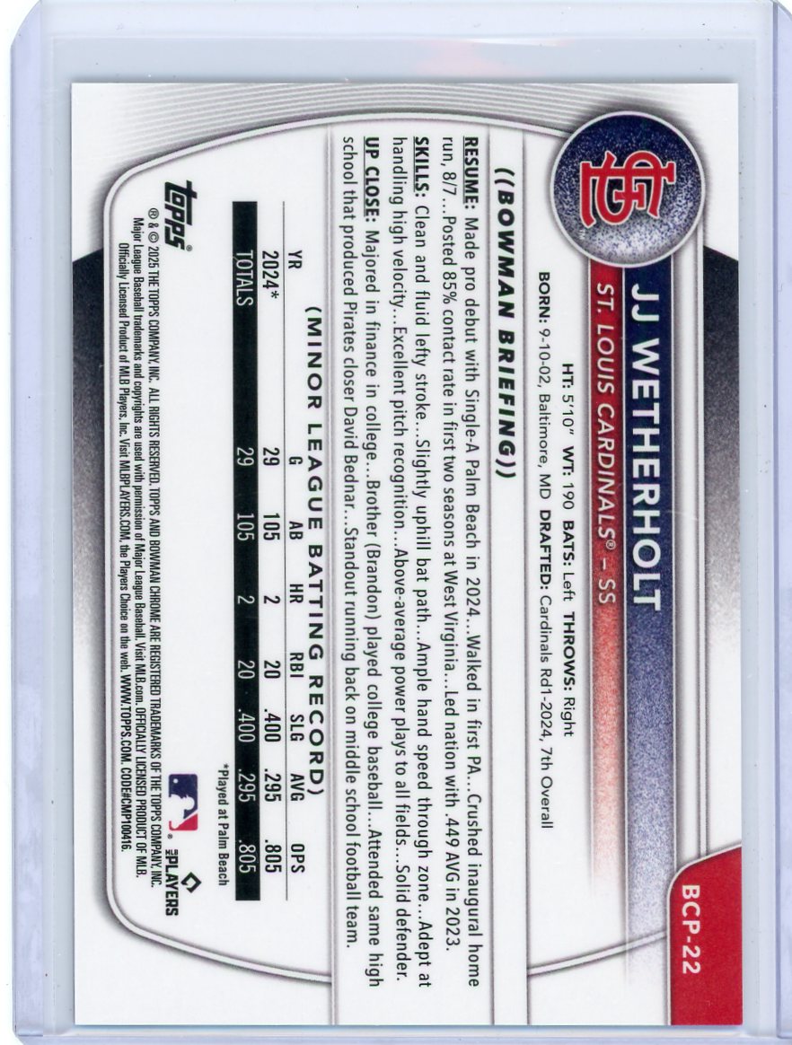 JJ Wetherholt 2025 1st Bowman Chrome purple geometric ref. #'d 059/250