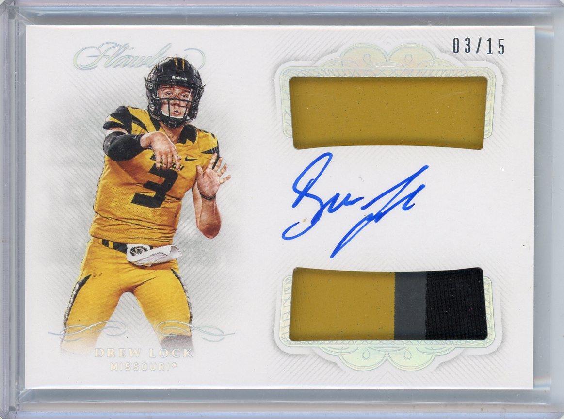 Drew Lock 2020 Panini Flawless Collegiate game-used dual-relic autograph silver #'d 03/15