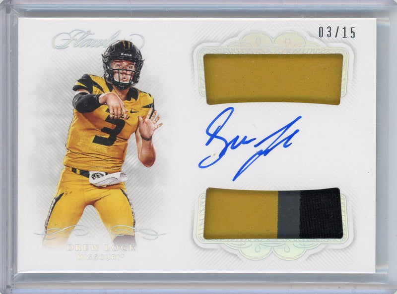 Drew Lock 2020 Panini Flawless Collegiate game-used dual-relic autograph silver 