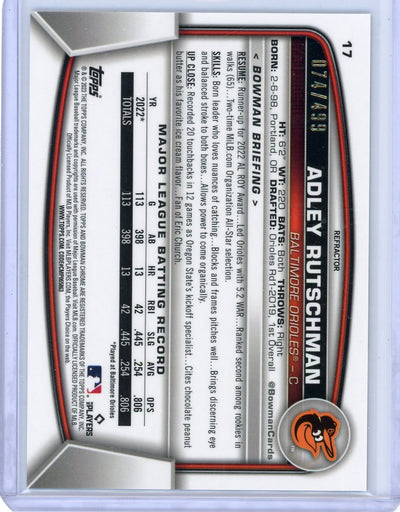 Adley Rutschman 2023 Bowman Chrome refractor rookie card #"d 074/499