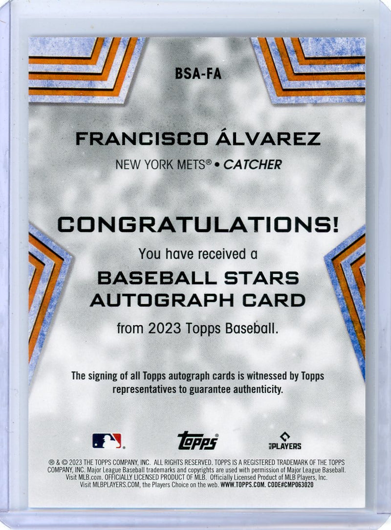 Francisco Alvarez 2023 Topps Baseball Stars Rookie Autograph