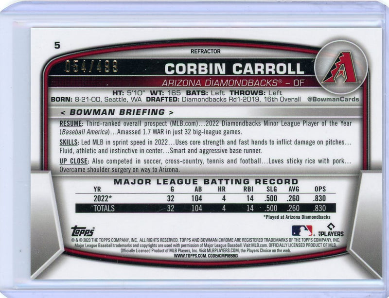 Corbin Carroll 2023 Bowman Chrome refractor rookie card 