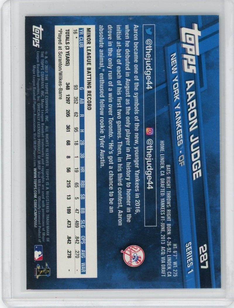 Aaron Judge 2017 Topps Leaning on Railing SP rookie card 