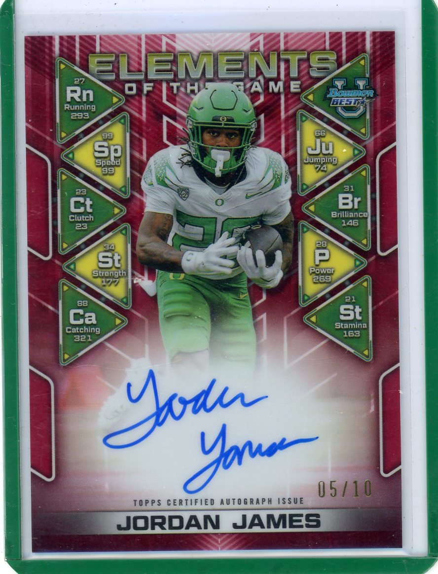 Jordan James 2024 Bowman Best U Elements of the Game Red Refractor Auto #'d 5/10