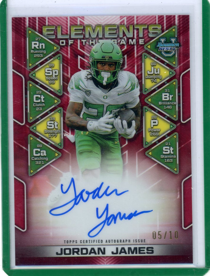 Jordan James 2024 Bowman Best U Elements of the Game Red Refractor Auto 
