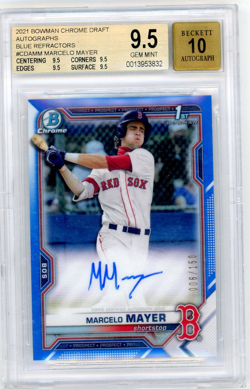 Marcelo Mayer 2021 Bowman Chrome Draft 1st Bowman Auto Blue 