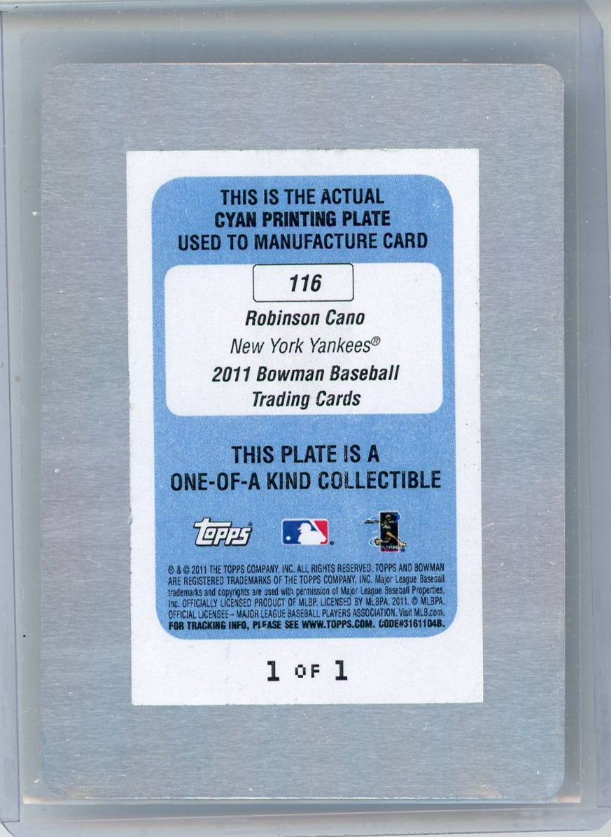 Robinson Cano 2011 Bowman Cyan Printing Plate #'d 1/1