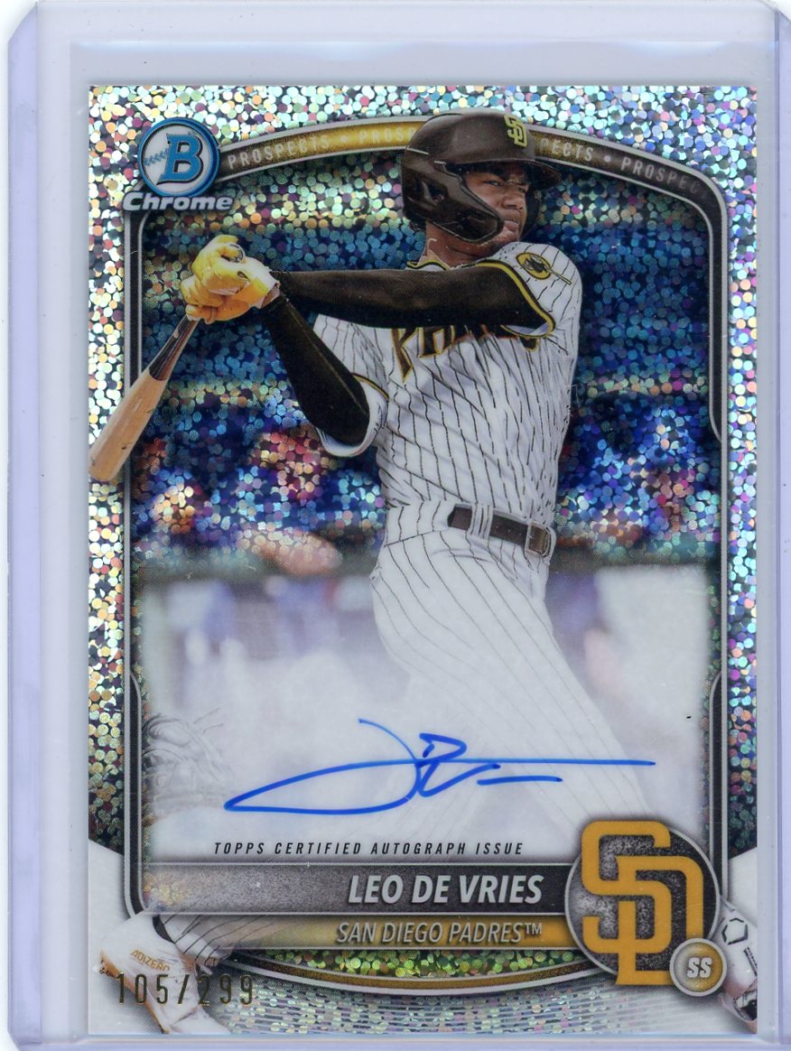 Leo De Vries 2025 Bowman Chrome autograph speckle refractor #'d 105/299