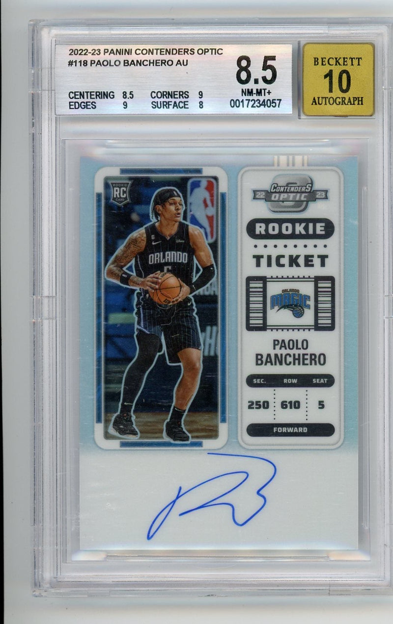 Paolo Banchero 2022-23 Panini Contenders Optic Rookie Ticket autograph holo rookie card BGS 8.5/10