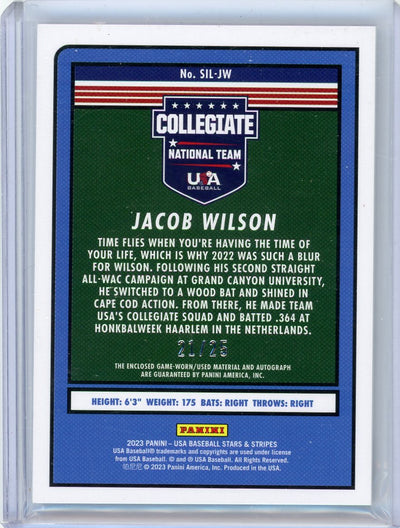 Jacob Wilson 2023 Panini Stars & Stripes Team USA Silhouette autograph relic #'d 21/25